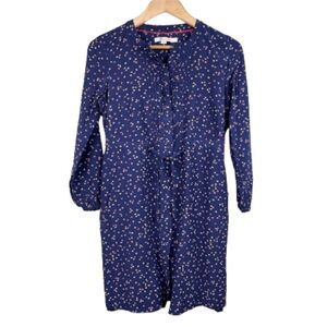 {Boden} Navy Floral Print Button Front Tie Waist Shirt Dress